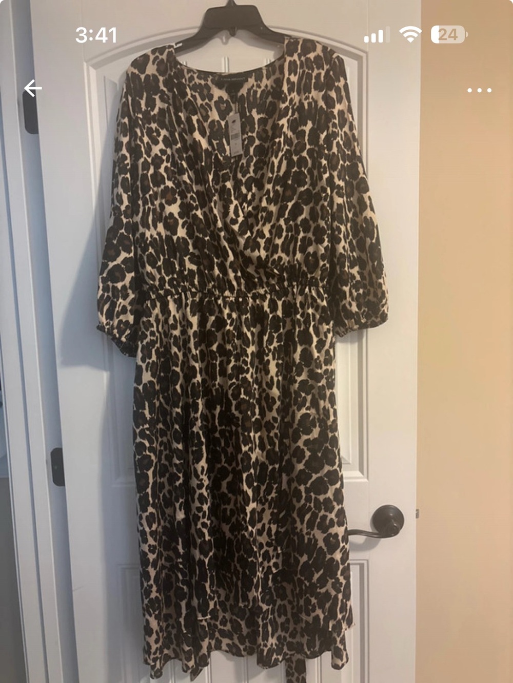 Lane Bryant Leopard Print Wrap Midi Dress in Brown and Cream